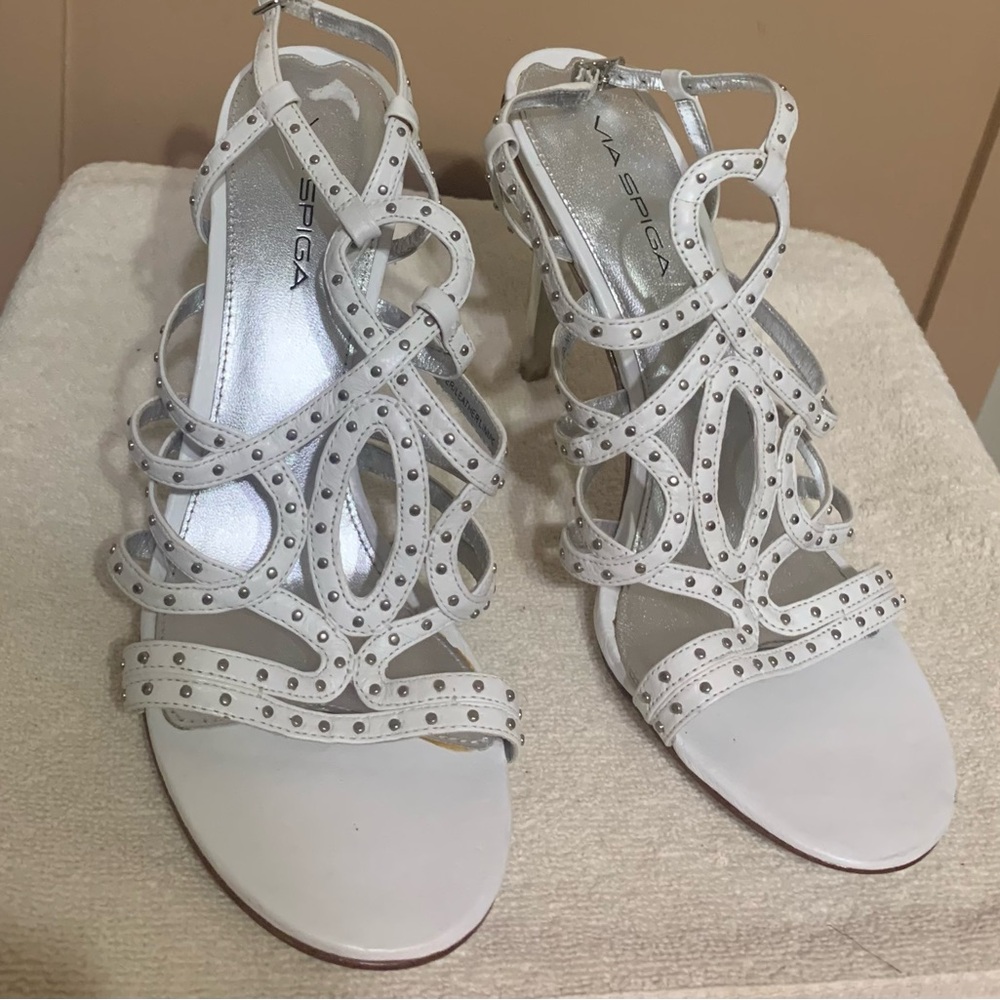 Via Spiga White Studded Heels